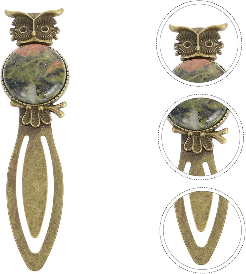 Green Zinc Alloy Owl Bookmark Retro Stone Decor Portable Reading Marker For Adults - Image 4